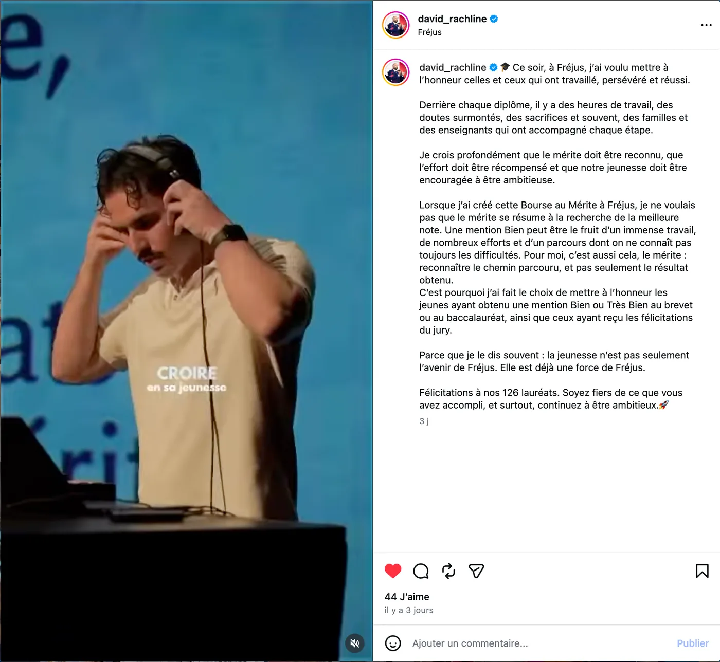 David Rachline, Maire de Fréjus · reel Instagram